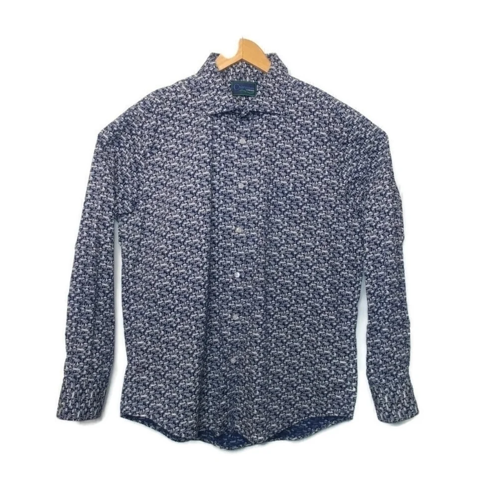 Charleston Threads Mens XL Button Front Shirt Boat Pattern Blue White Casual